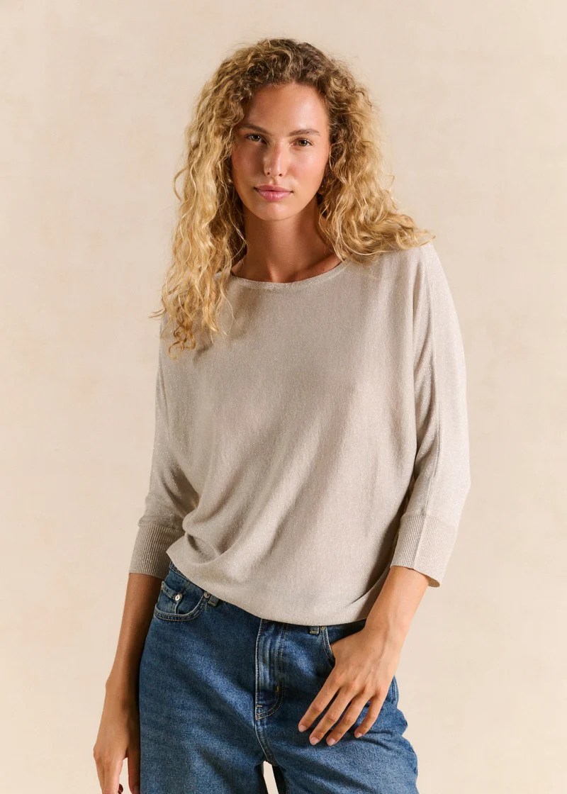 Pull col rond avec fibres métallisées