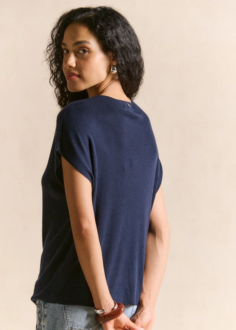 Pull sans manches à col V en maille côtelée