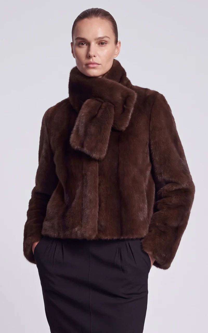Veste courte avec écharpe vison synthétique Kendell marron