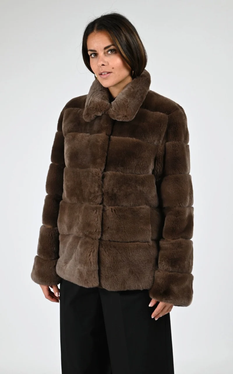 Veste en fourrure de lapin Rex marron