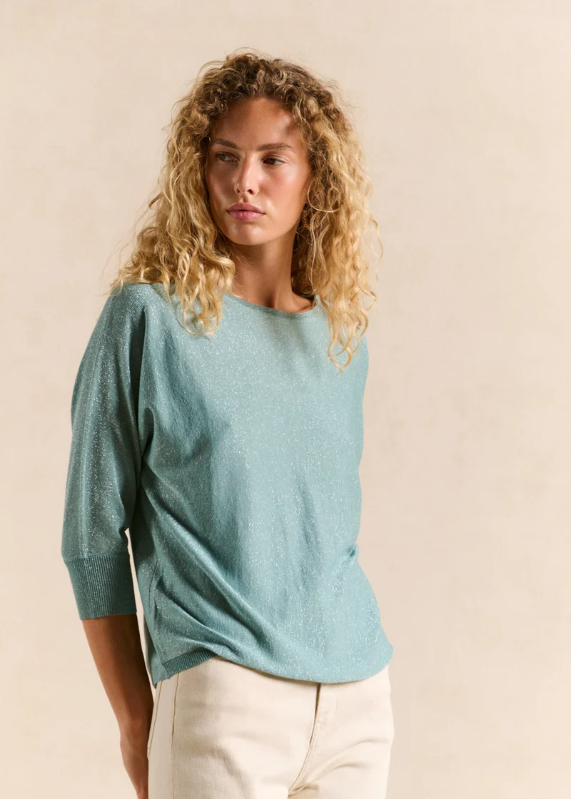 Pull col rond avec fibres métallisées