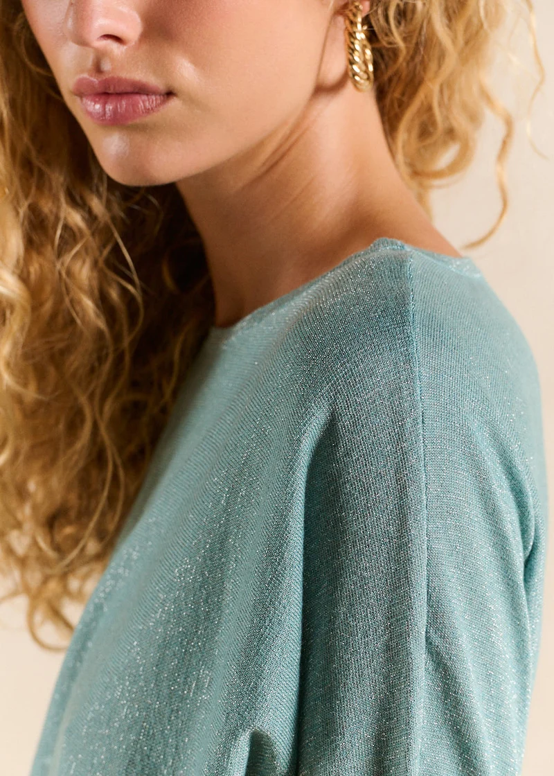 Pull col rond avec fibres métallisées