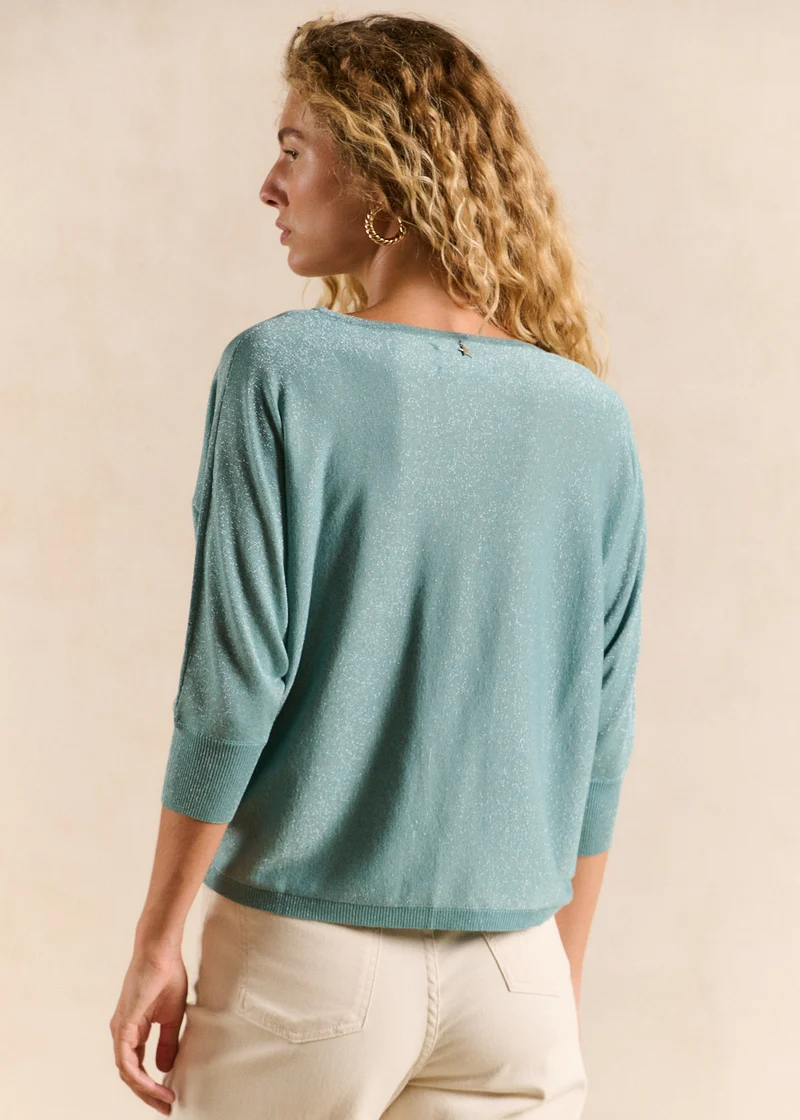 Pull col rond avec fibres métallisées