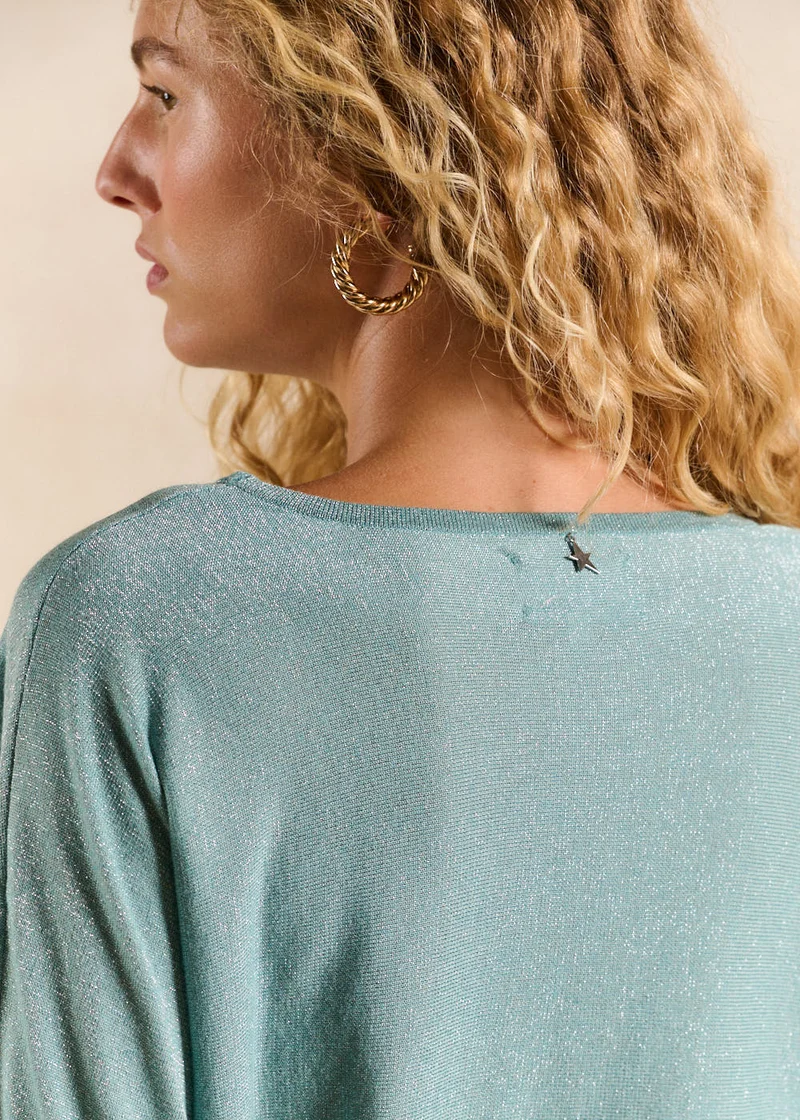Pull col rond avec fibres métallisées
