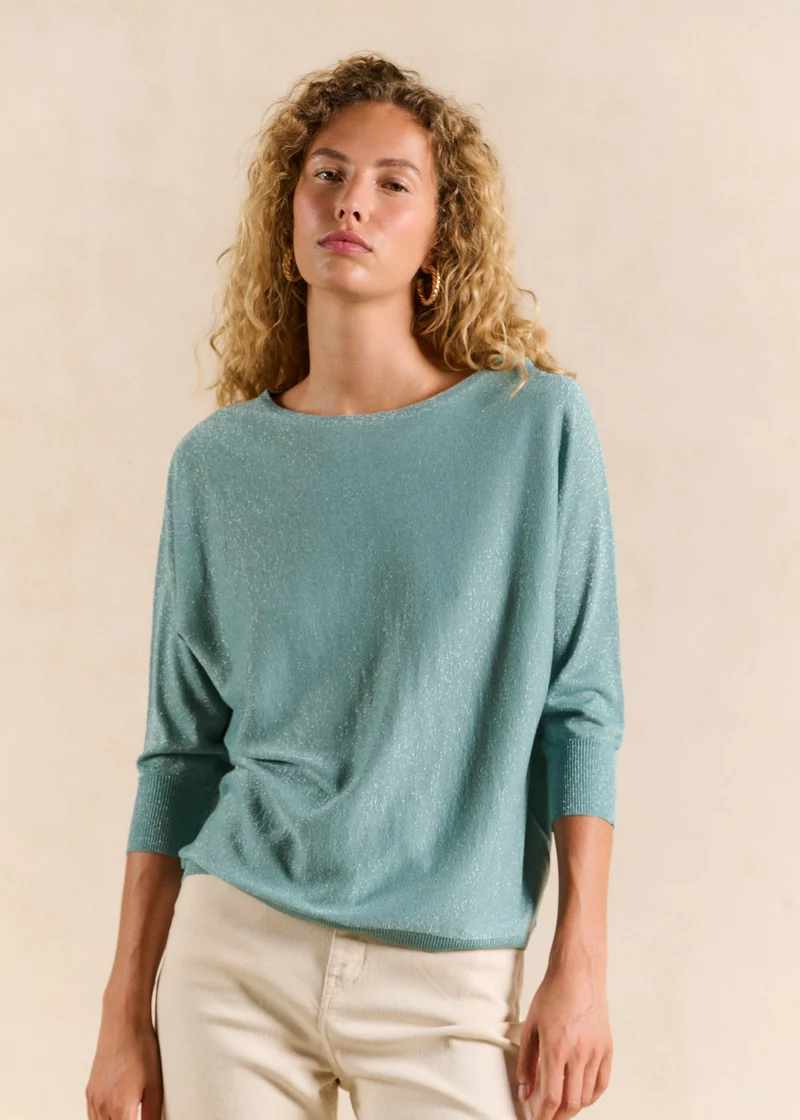 Pull col rond avec fibres métallisées