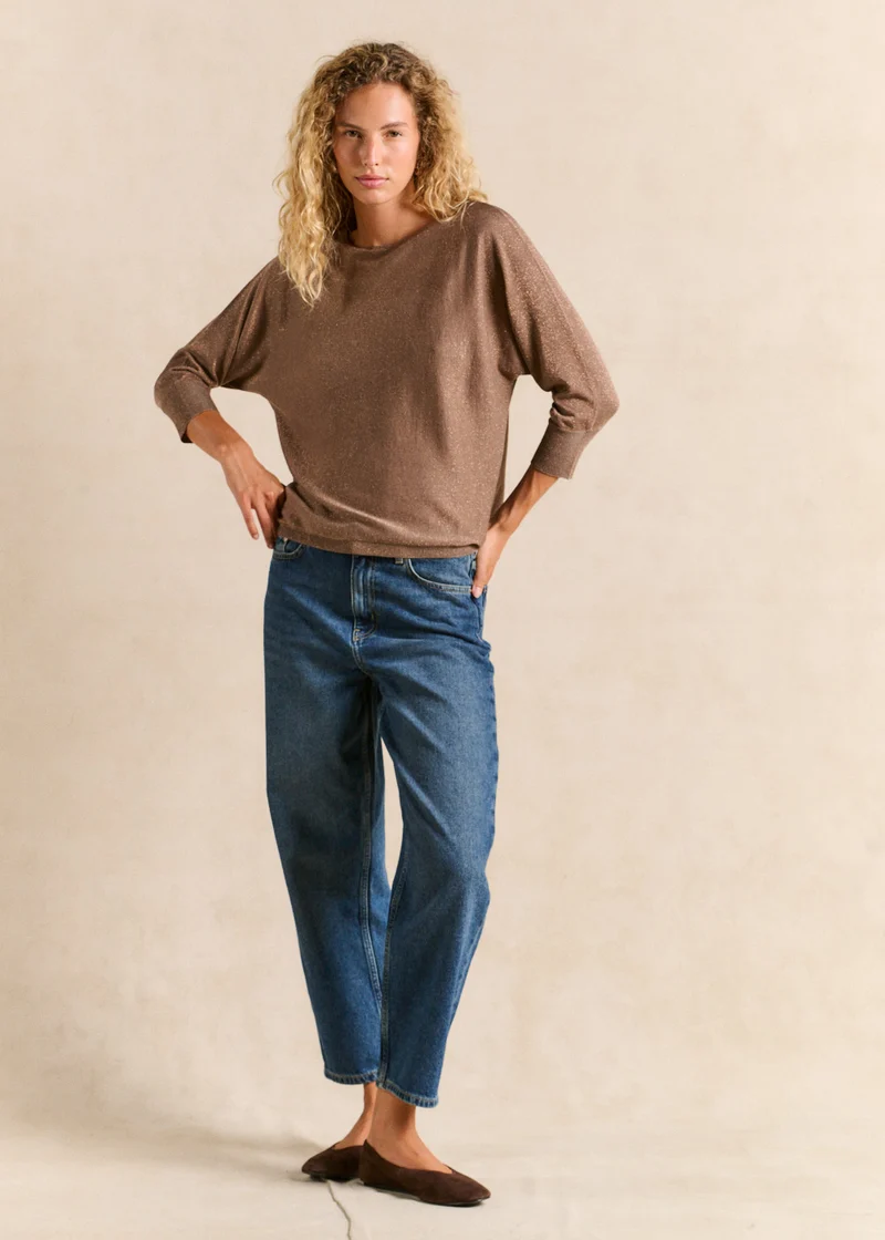 Pull col rond avec fibres métallisées