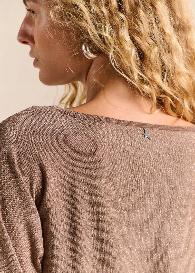 Pull col rond avec fibres métallisées