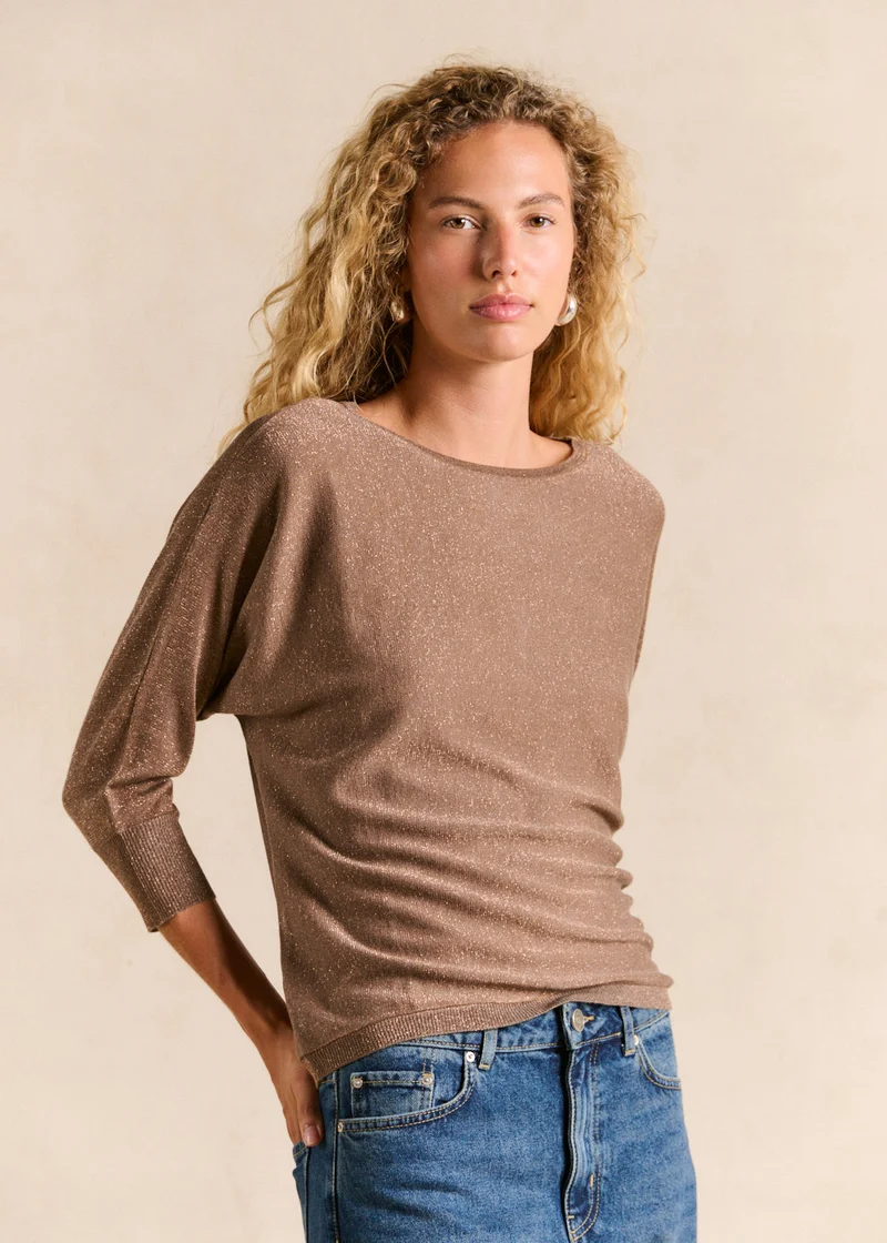 Pull col rond avec fibres métallisées