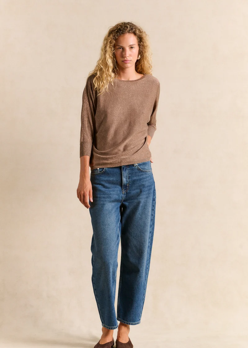 Pull col rond avec fibres métallisées
