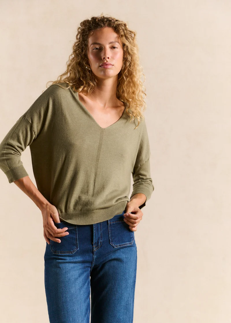 Pull col V oversize avec manches mi-longues