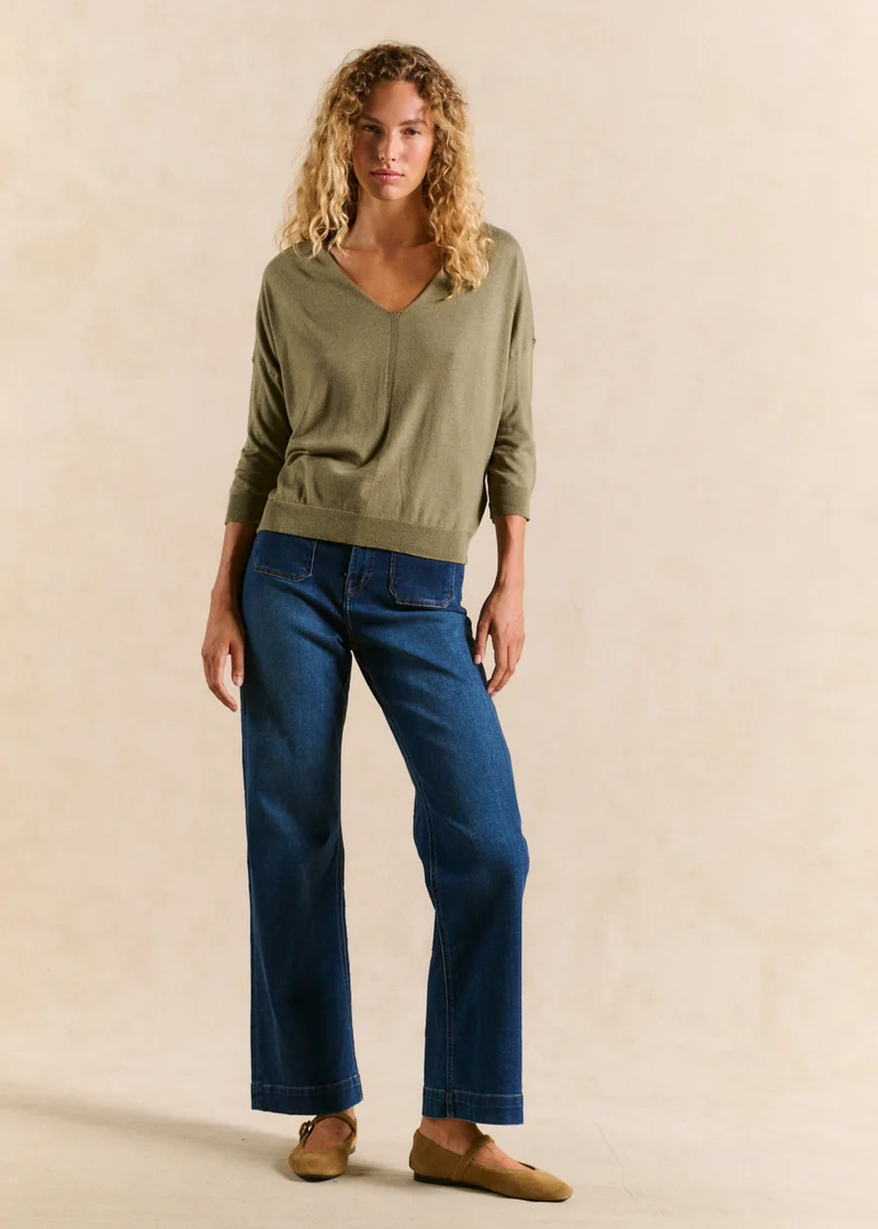 Pull col V oversize avec manches mi-longues