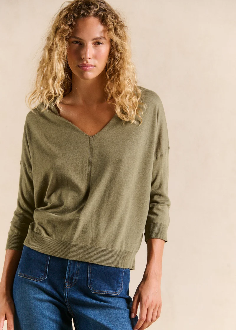 Pull col V oversize avec manches mi-longues