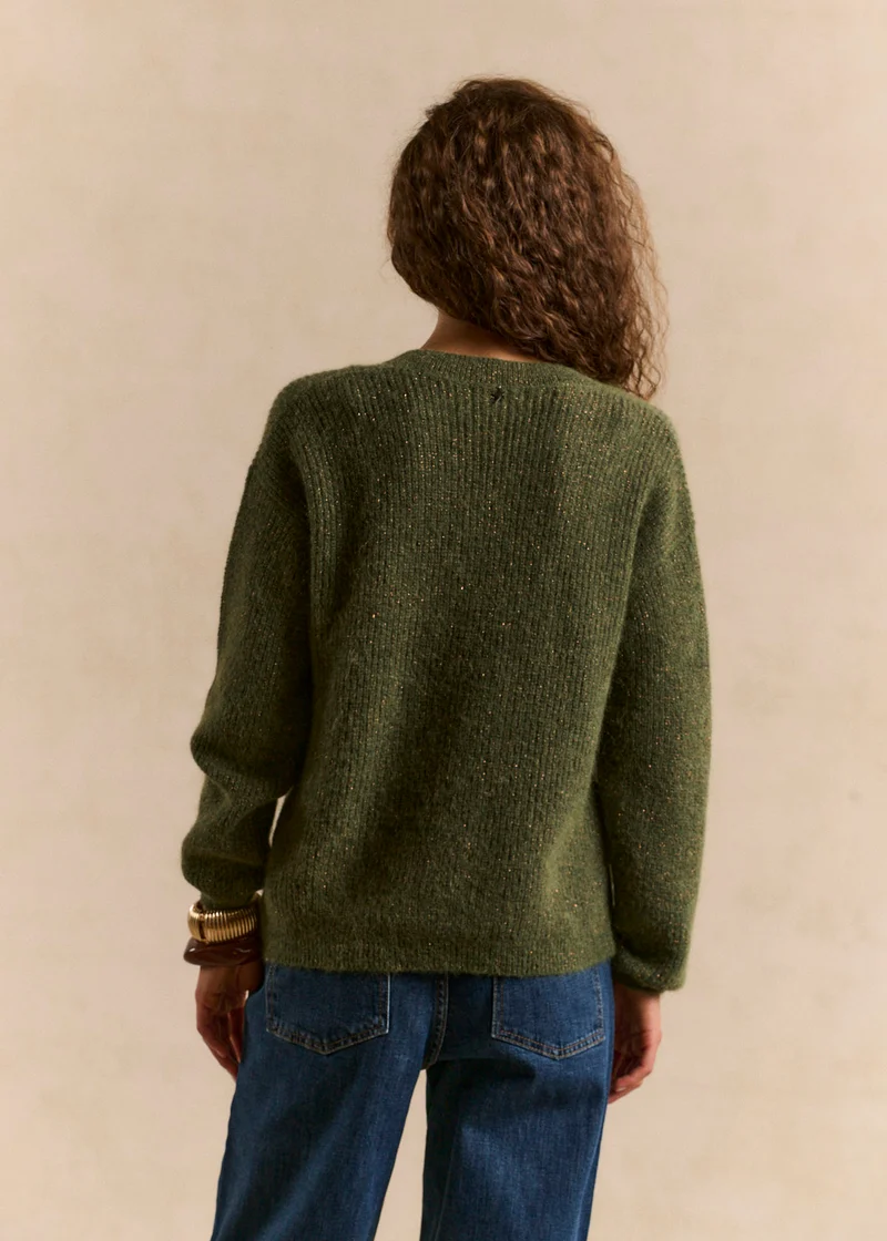 Pull scintillant col en V