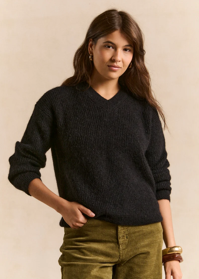 Pull scintillant col en V