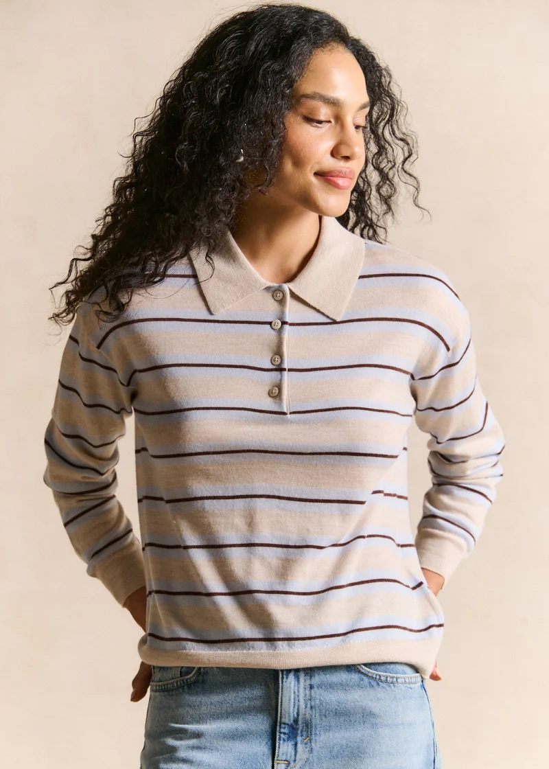 Pull rayé en laine col polo