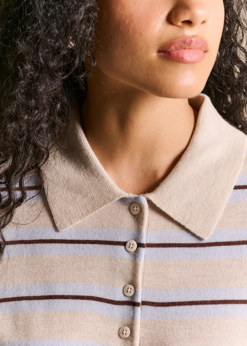 Pull rayé en laine col polo