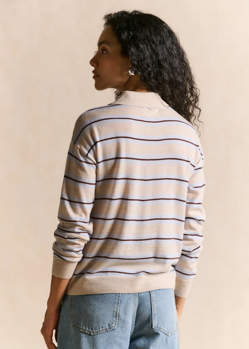 Pull rayé en laine col polo