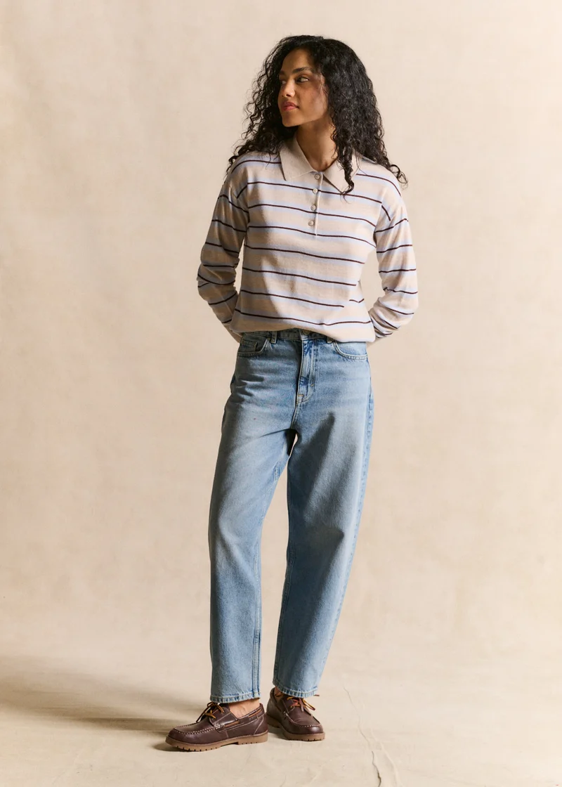 Pull rayé en laine col polo
