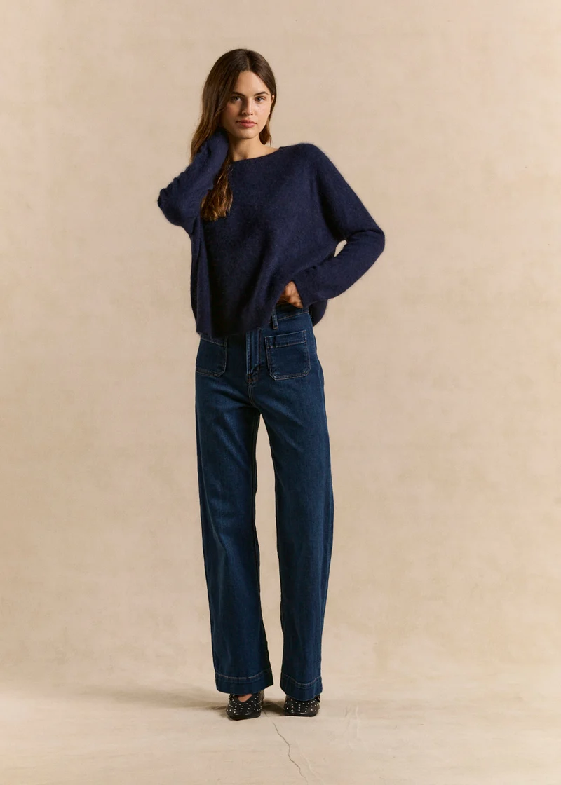Jean à jambes larges avec revers et taille haute