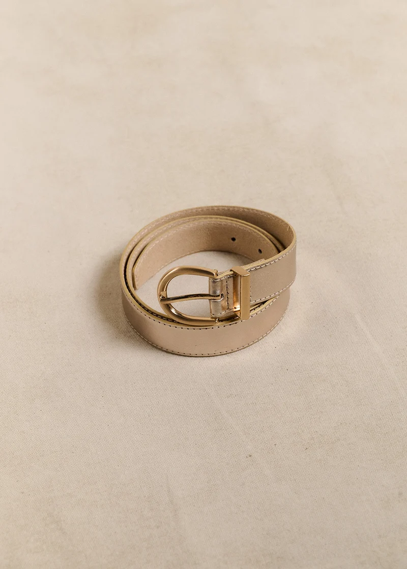 Ceinture cuir boucle dorée bombée