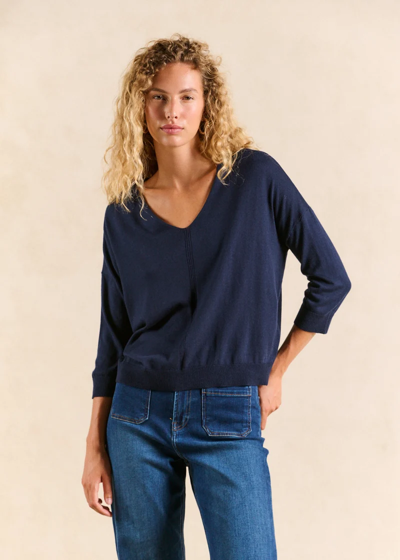 Pull col V oversize avec manches mi-longues