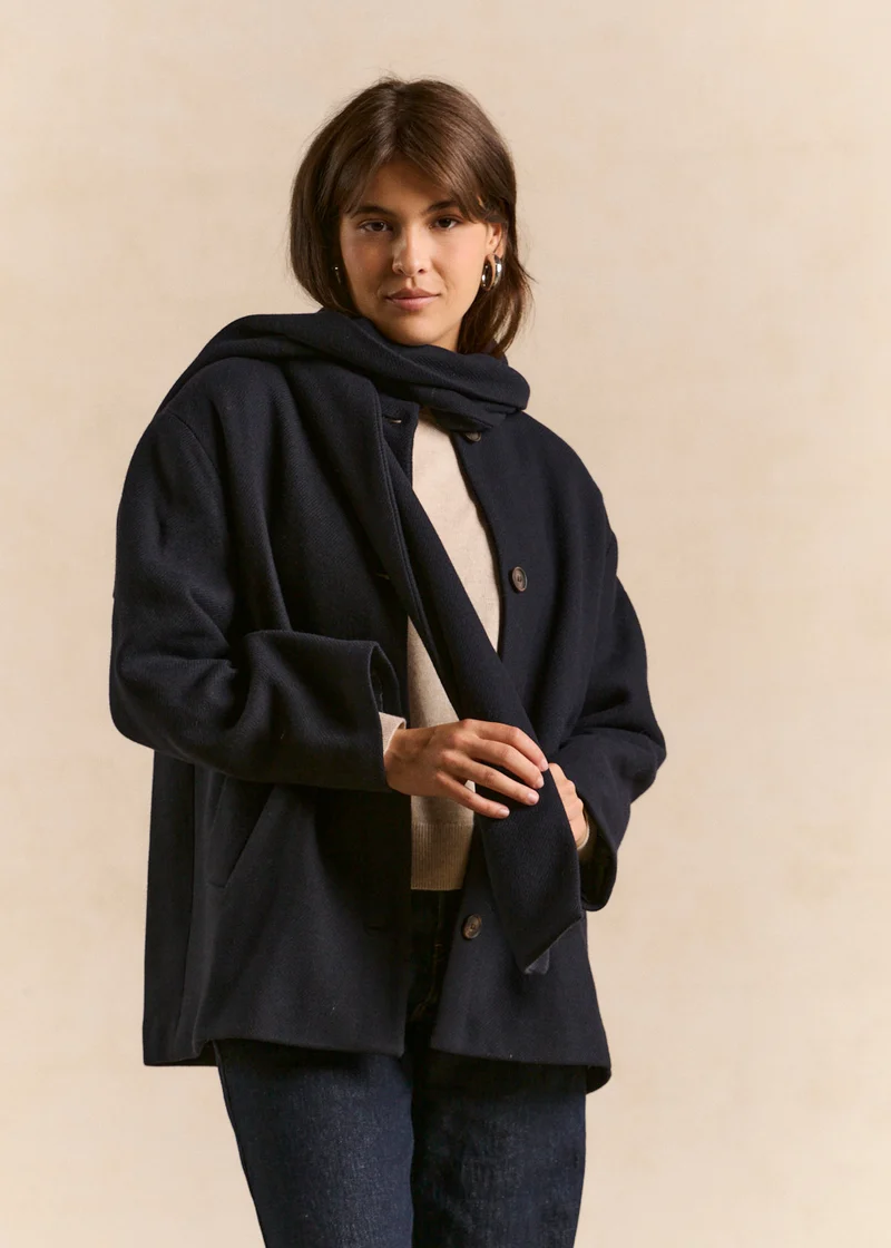 Manteau court écharpe amovible