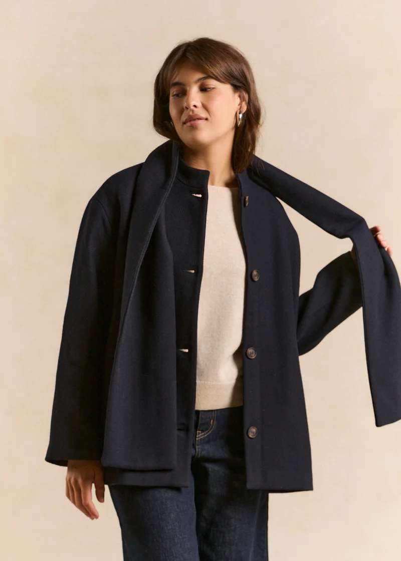 Manteau court écharpe amovible