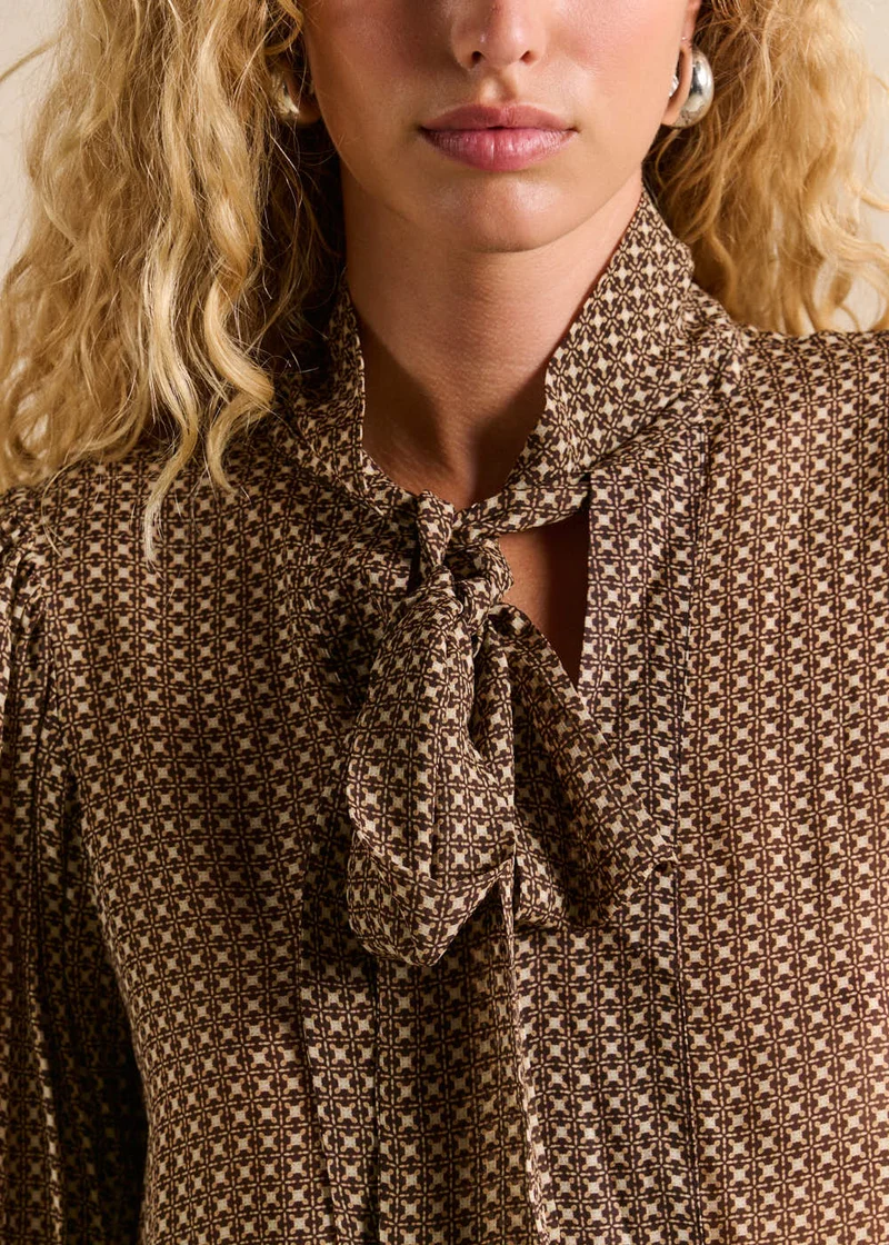 Blouse imprimé géométrique col noué