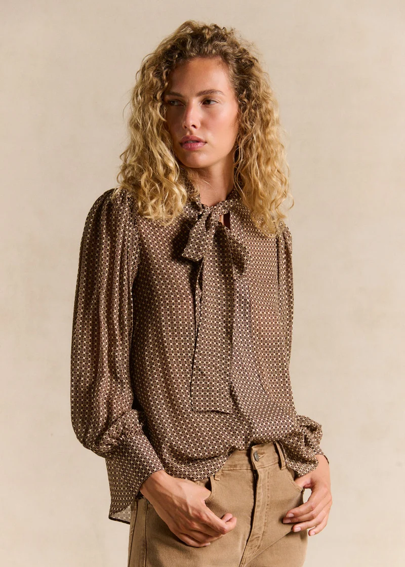 Blouse imprimé géométrique col noué