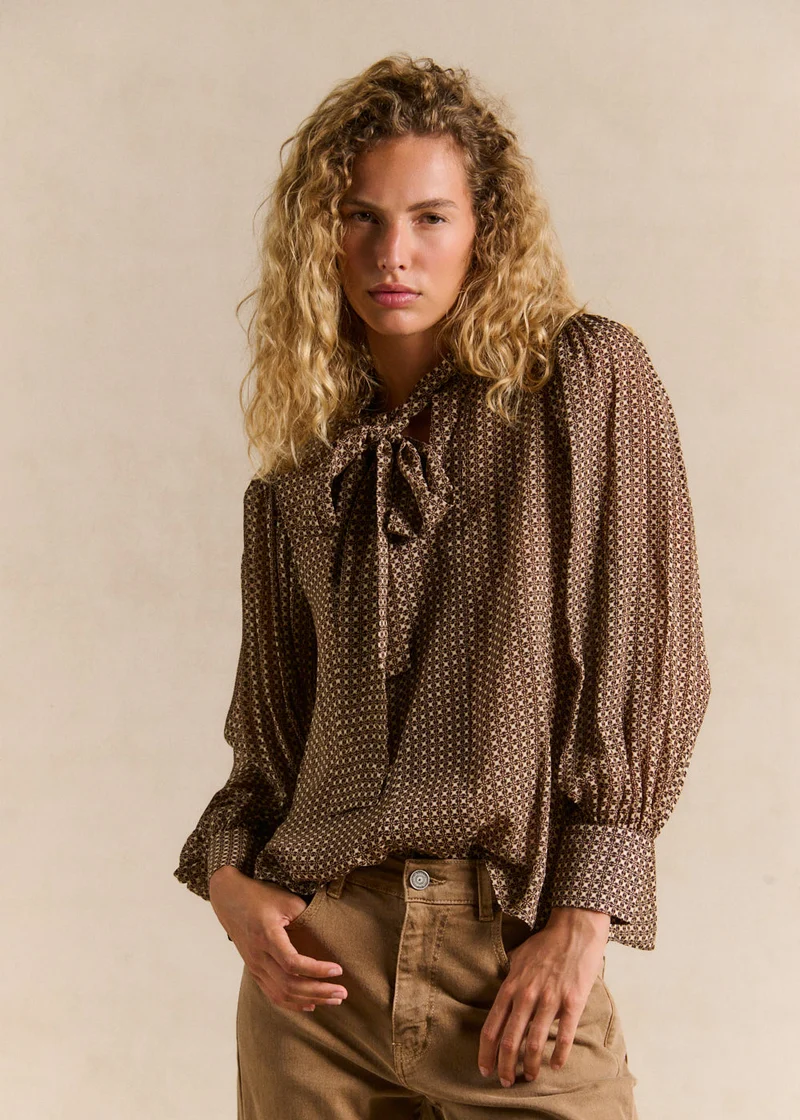 Blouse imprimé géométrique col noué