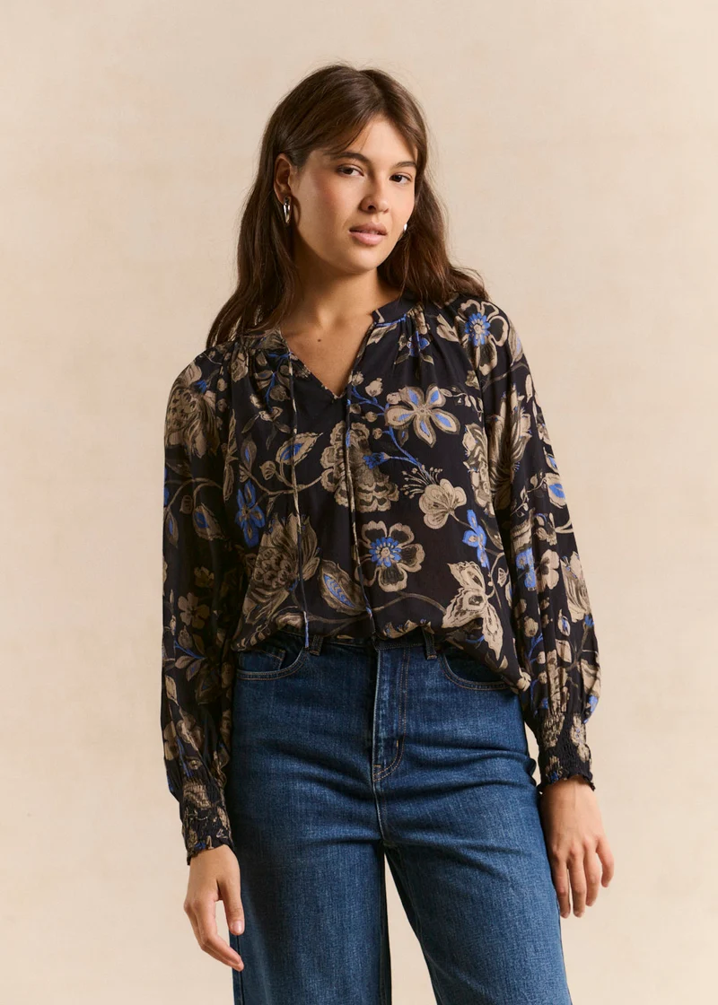 Top imprimé floral col officier