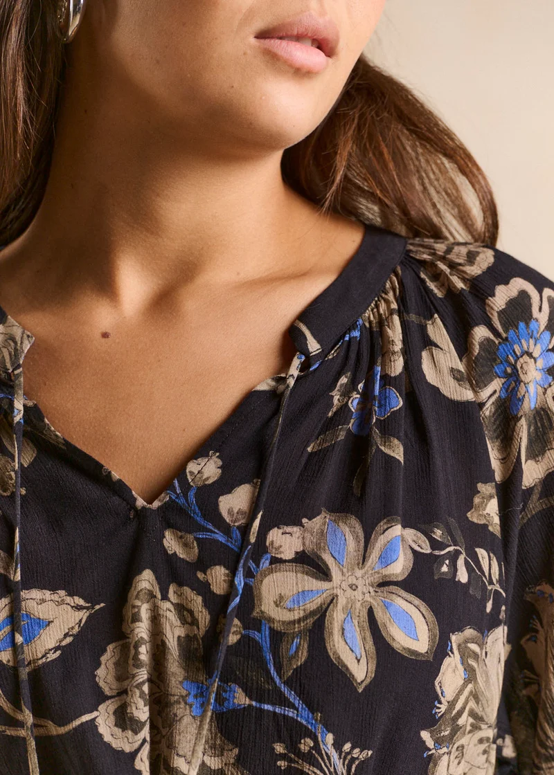 Top imprimé floral col officier