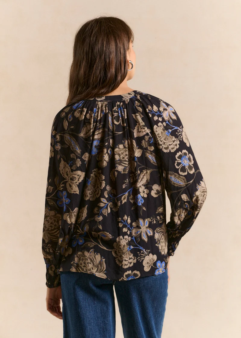 Top imprimé floral col officier