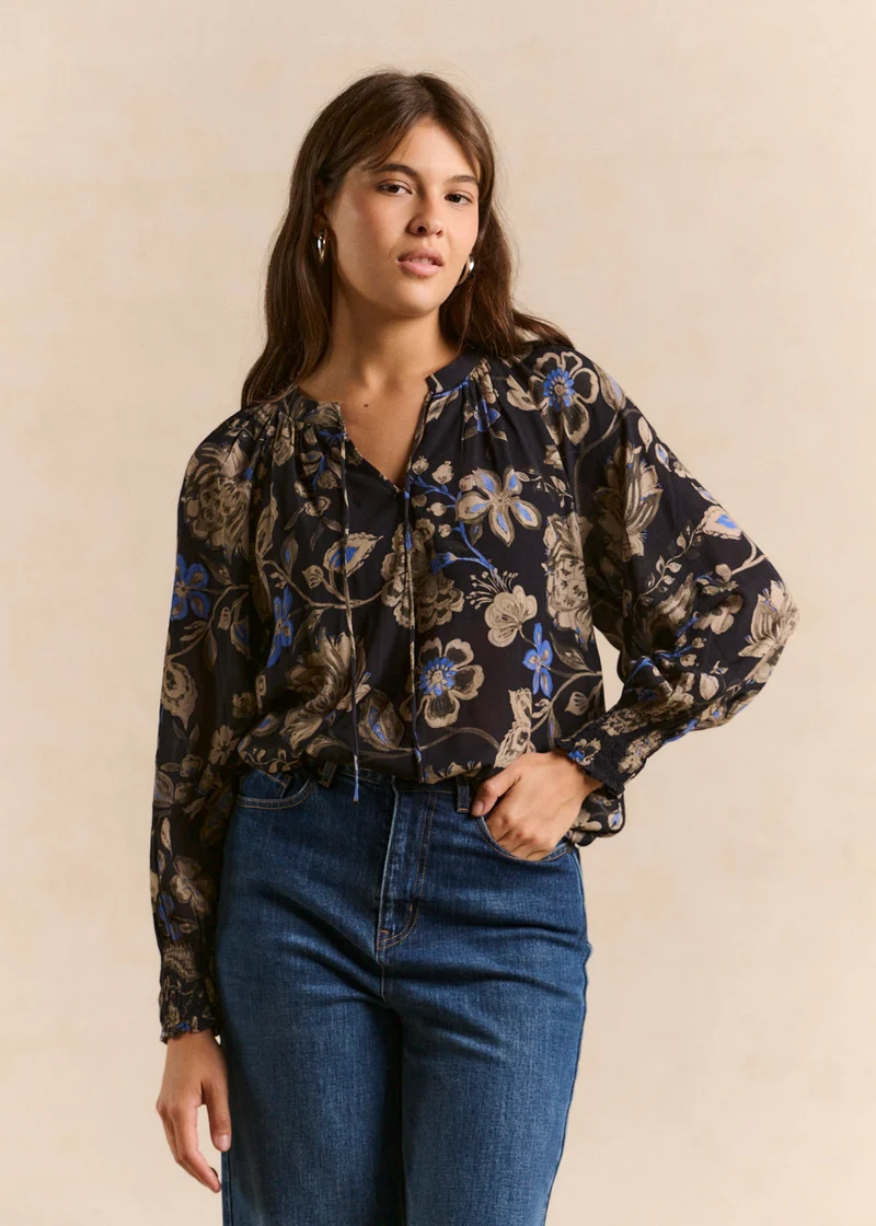 Top imprimé floral col officier