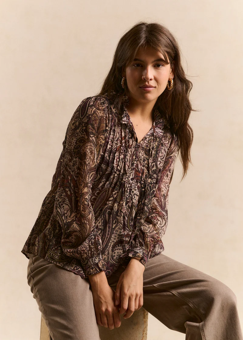 Blouse imprimé col volanté