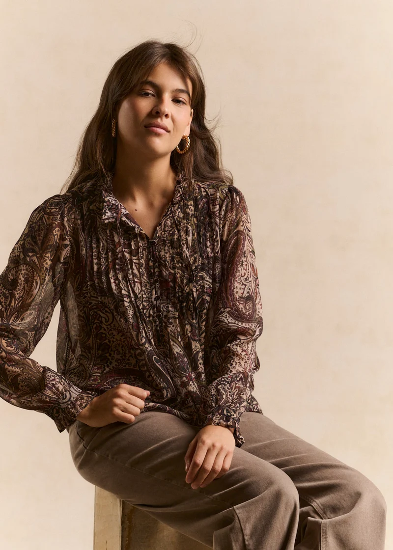 Blouse imprimé col volanté