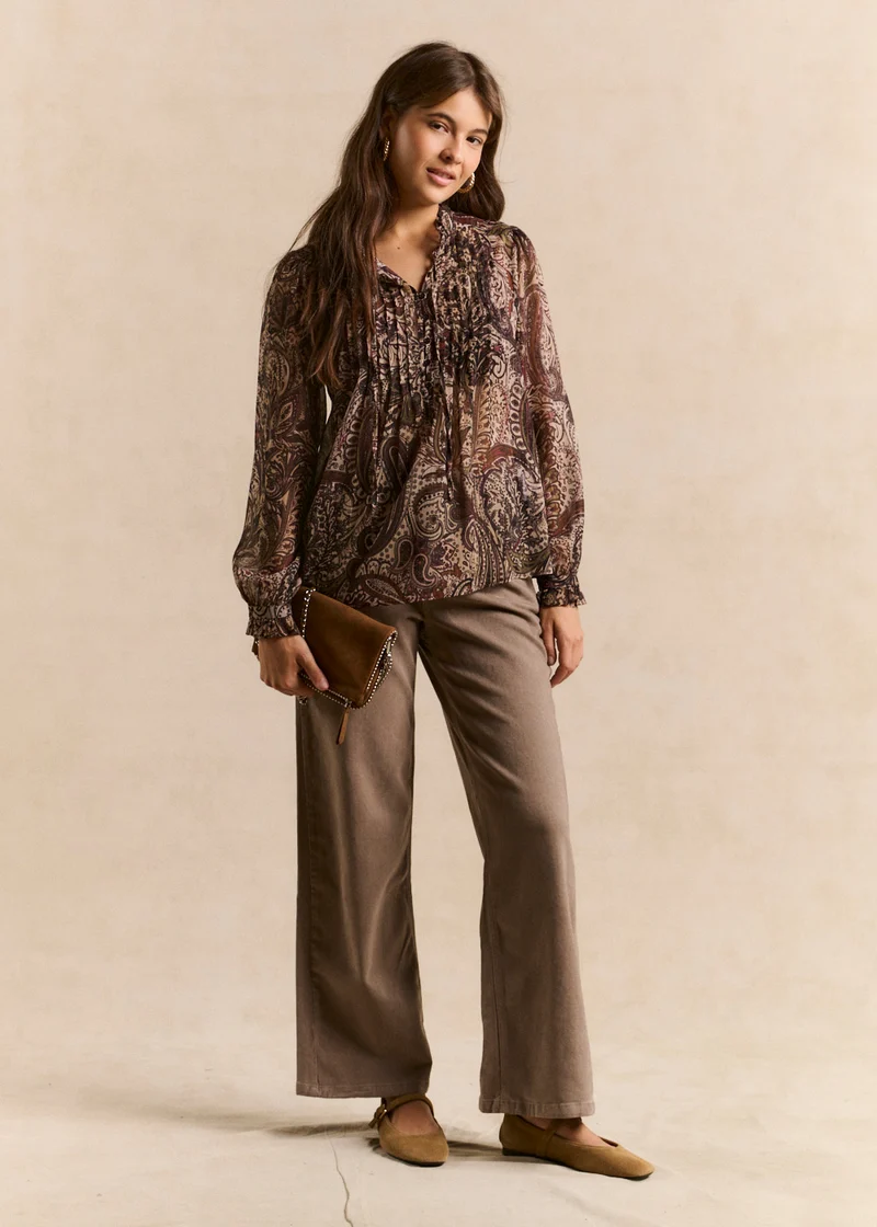 Blouse imprimé col volanté