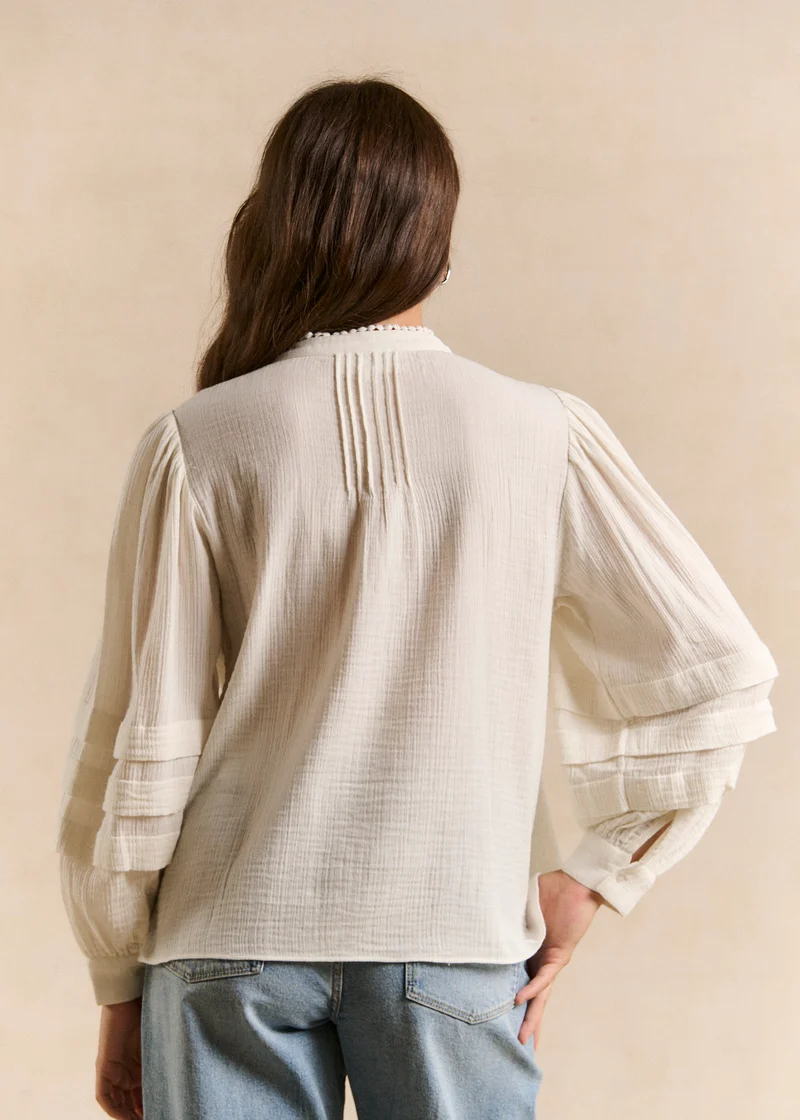 Chemise col officier smocké