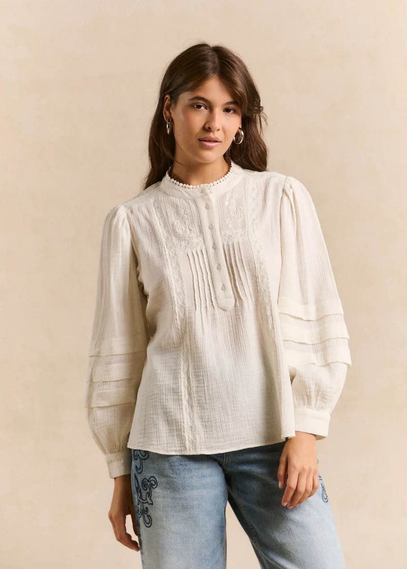 Chemise col officier smocké