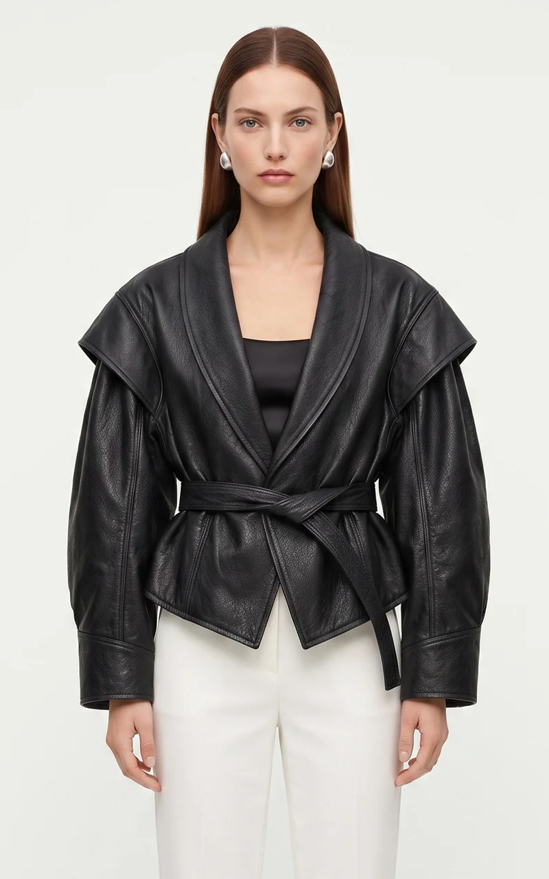 Veste cuir ceinturé Mia noir