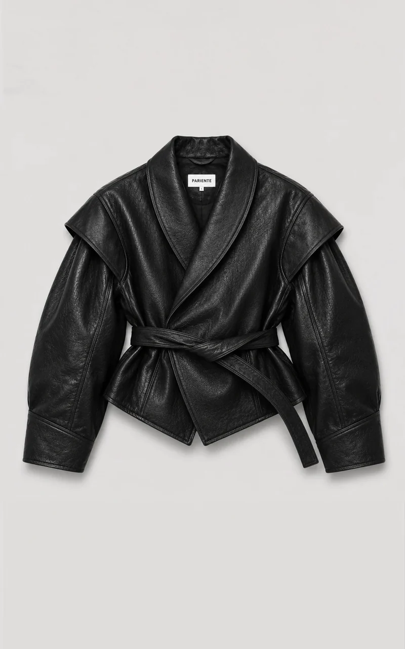 Veste cuir ceinturé Mia noir