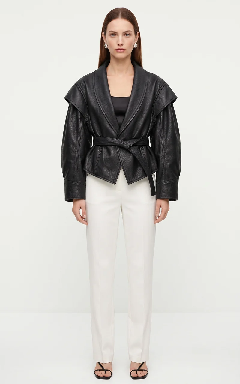 Veste cuir ceinturé Mia noir