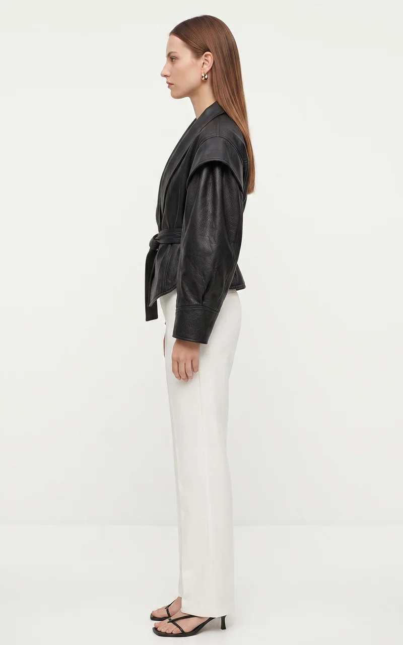 Veste cuir ceinturé Mia noir