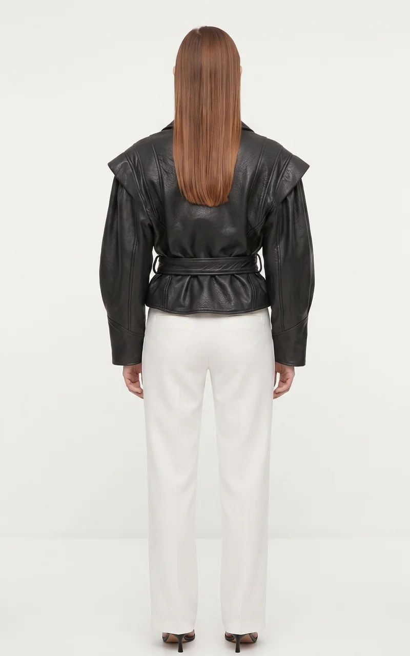 Veste cuir ceinturé Mia noir