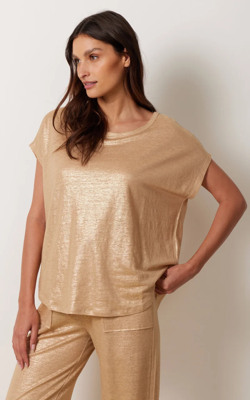T-shirt lin beige doré
