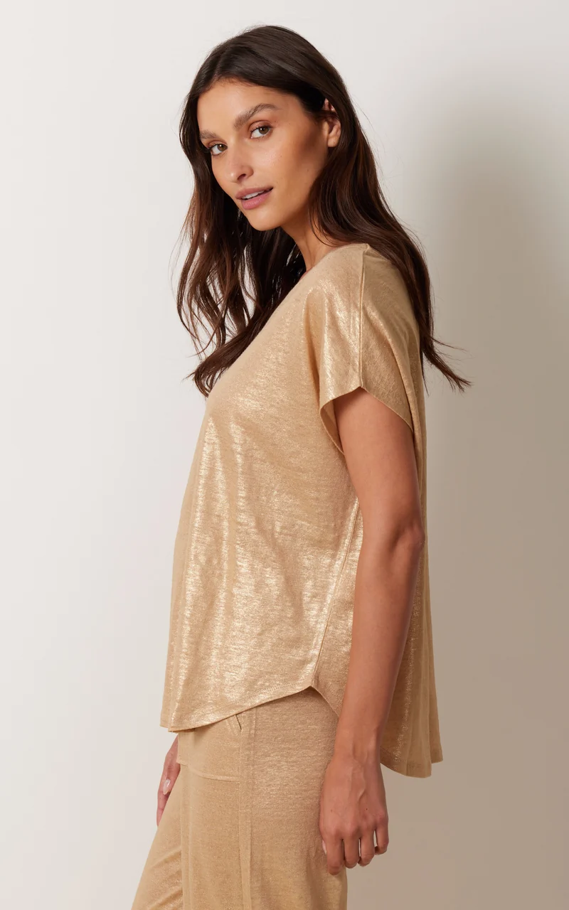 T-shirt lin beige doré