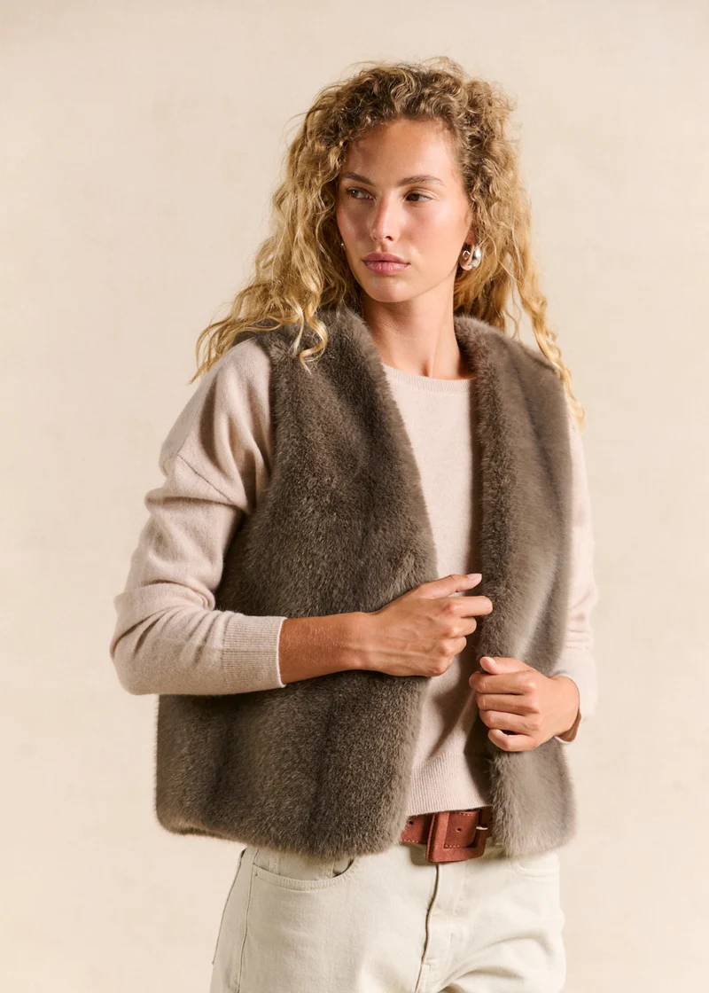 Gilet sans manches effet fourrure