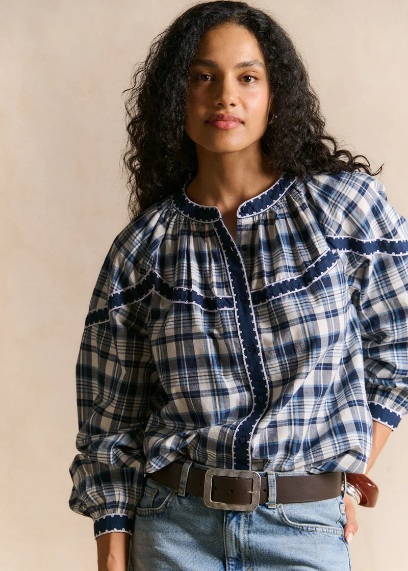 Chemise carreaux coton brodée