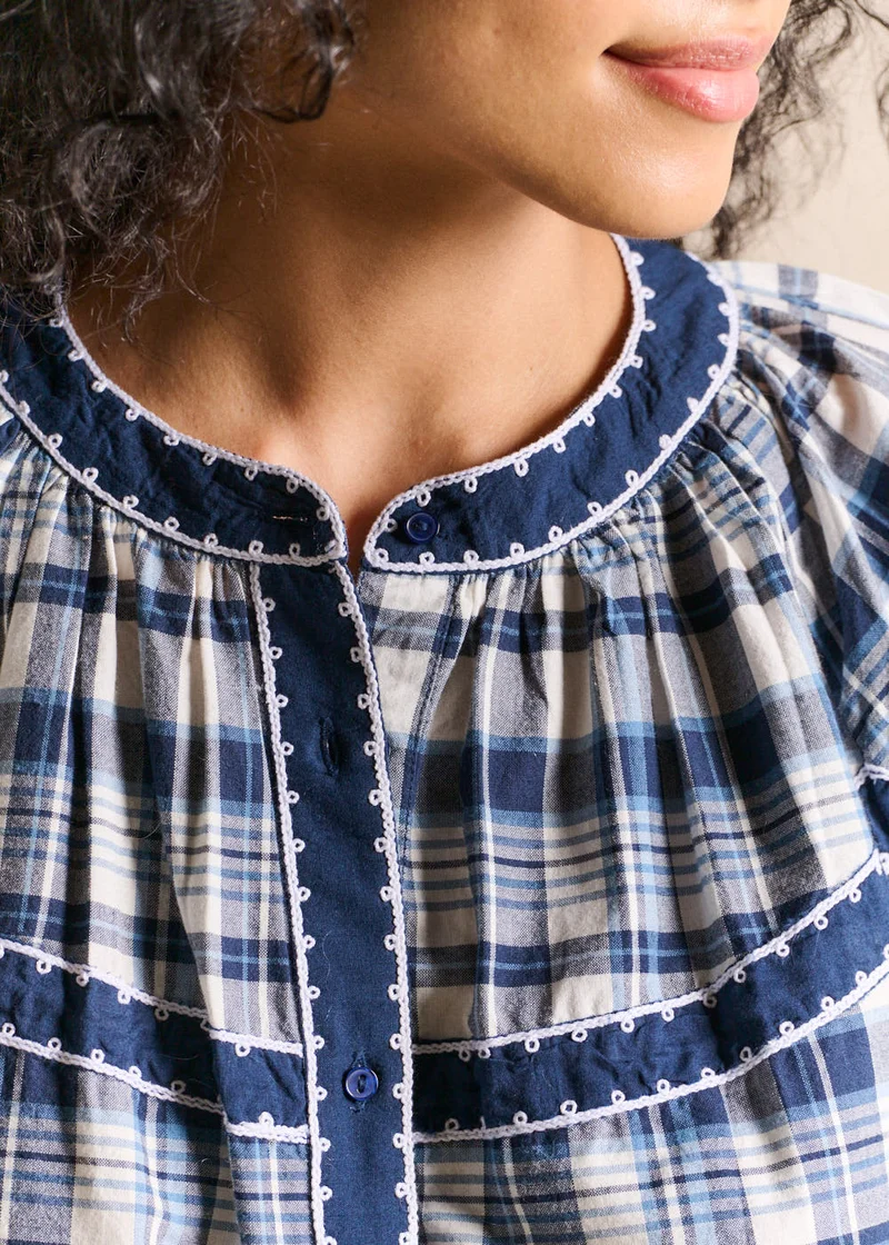 Chemise carreaux coton brodée