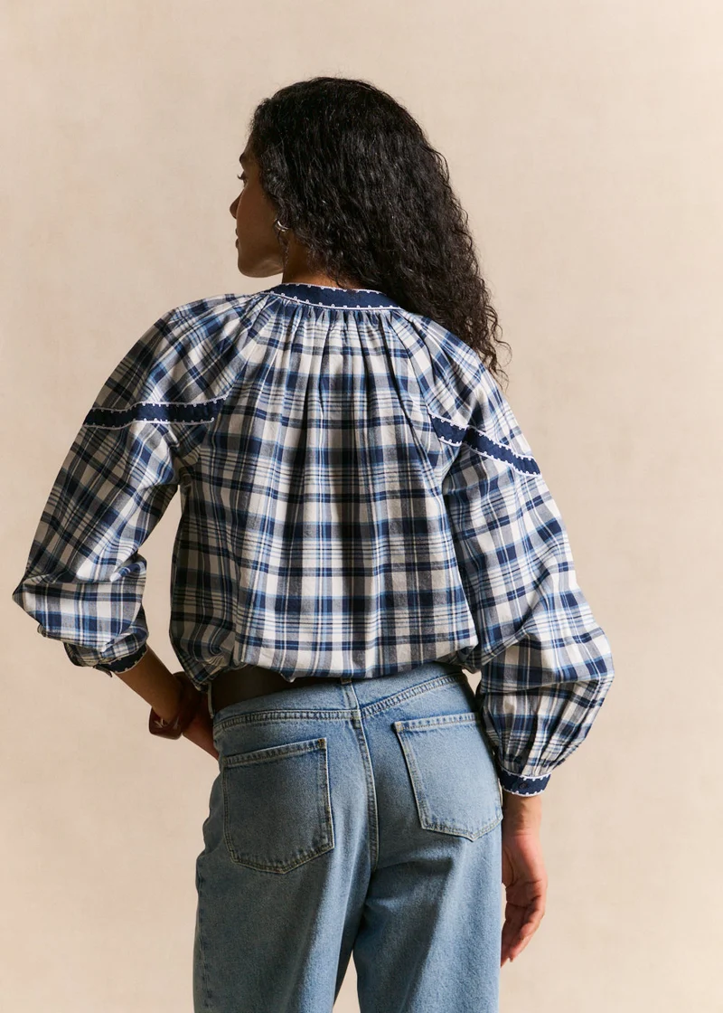 Chemise carreaux coton brodée